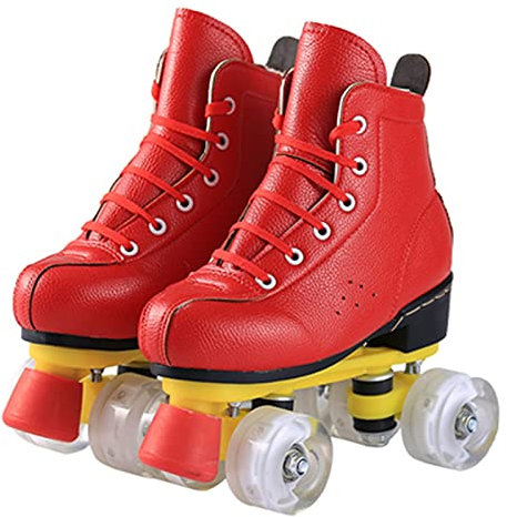 LETIAN Damen/Jugend Rollschuhe, PU-Leder Hochwertige Rollschuhe Vierrad-Rollschuhe - Outdoor Indoor Retro Vierrad-Skates A,39