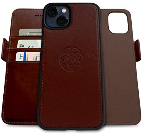 dreem Fibonacci compatibile con iPhone 13 custodia a portafoglio/custodia antiurto 2 in 1 e folio in pelle vegana staccabile, compatibile con MagSafe, protezione RFID [Caffè]