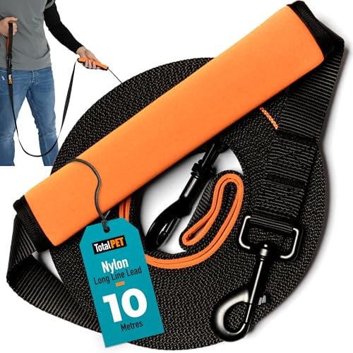 Total Pet 10m Training Lead for Dogs & Puppy - Long Line Leash With Control Handle For Recall/Obedience Training