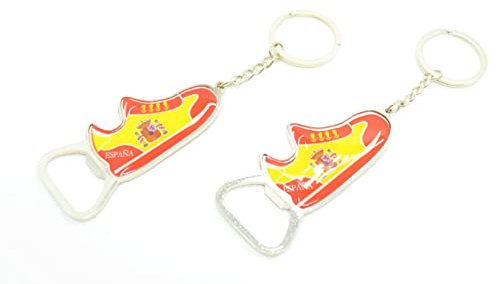 Lot de 2 porte-clés, décapsuleur avec drapeau espagnol, sandale en forme de couleurs nationales espagnoles de football ensemble cadeau militaire Garde civile