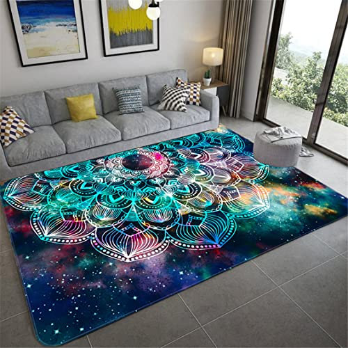 Bunte Sterne Himmel Mandala Großer Teppich Wohnzimmer Bodenmatte Geometrische Blumen Vintage Europa Stil Mädchen Schlafzimmer Teppich Badezimmer Matte Fußmatte Gebetsmatte (Marine,100x150 cm)