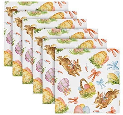 Stoffservietten mit Ostermotiv, Aquarell, Osterhase, Ei, 6 Stück, waschbar, Polyester, Tischservietten für Familienessen, Party, Urlaub