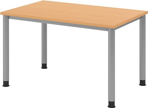 bümö höhenverstellbarer Schreibtisch H-Serie 120x80 cm in Buche, Gestell in Silber - PC Tisch klein für's Büro manuell höhenverstellbar, Computertisch verstellbar
