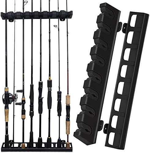 THKFISH Rutenständer Angelruten Angelrutenstände Angelrutenhalter Wand Vertikale/horizontale Angelrutenhalter für die Wandmontage B Schwarz-vertikaler Rutenständer Zur 8 Ruten