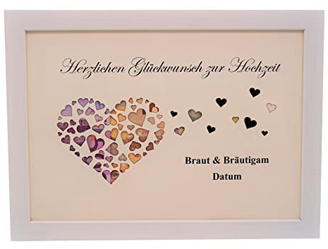 Geldgeschenk Herz Hochzeit mit GROSSEN DIN A4 Bilderrahmen, Hochzeitsgeschenk personalisiert (mit Ihren Namen),