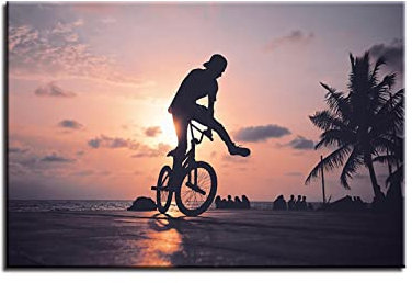 NIUBB Kunstdrucke Fahrrad am Meer Druck und Poster Ölbild für Zuhause, moderne Dekoration, Dekodruck 30x40cm Kein Rahmen