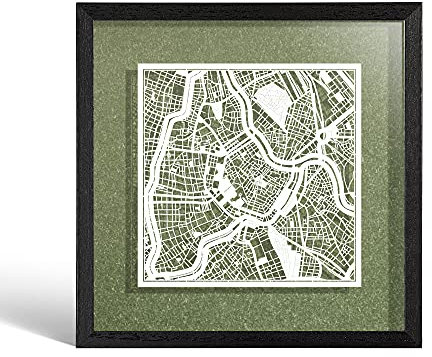 O3 DESIGN STUDIO Wiener Papierschnittkarte, gerahmt, weiße Karte, schwarzer Rahmen, 23 x 23 cm, in Geschenkbox, 4 Hintergrundfarben, selbstwechselnd, Papierkunst