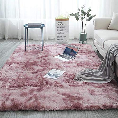 KISUFU Tappeto Peloso Morbido e Antiscivolo da Sala da Pranzo e da Camera da Letto grandi salotto moderno cameretta bimba tappeti Tappeto sfumato (120_x_160_cm, Rosa)