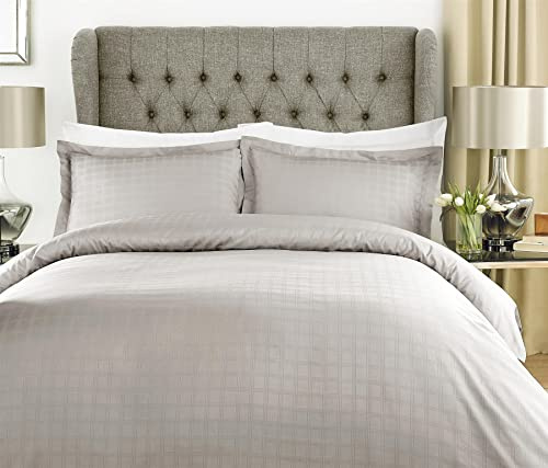 Roseley 100% Cotton Bed Set 400TC Natural Breathable Checked Duvet Cover Pillowcases Home Hotel Bedding Hypoallergenic [Super King, Silver Grey]