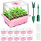 YAUNGEL Bandejas Semilleros, 10Pcs 120 Celulas Mini Invernadero Germinador de Semillas, Bandeja de Cultivo con Tapa Ventilación y Ventana Ajustable para Plantas Desemillero, Rosa
