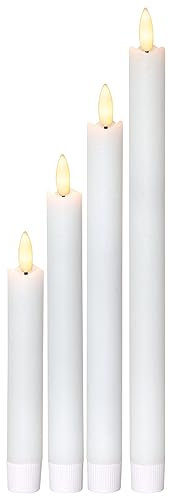 EGLO 4er Set flackernde LED Kerzen, Kerzenlicht für Kerzenleuchter mit Timer-Funktion, batteriebetriebene Wachkerzen, künstliche Stabkerzen aus Echtwachs in Weiß, warmweiß