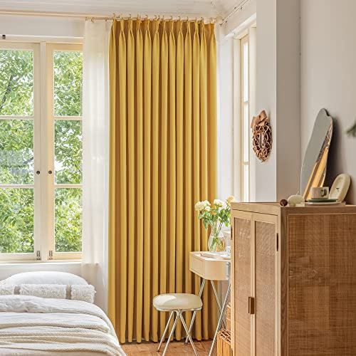 OYRING Room Darkening Pinch Pleat Curtain with Tieback for Small Window, Thermal Insulated Patio Door Curtain Panel for Traverse Rod and Track, 52 W x 63 L, Yellow Ochre, 1 Panel