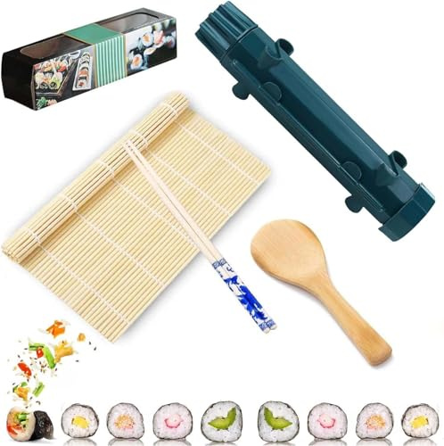 Sunshine smile Sushi Maker Roller,Sushi Set zum Selber Machen,6-teiliges Bazooka Set,Roller Multifunktionale für Anfänger,Sushimaker und Bambusmatte,DIY Roller Tool für Anfänger zu Hause