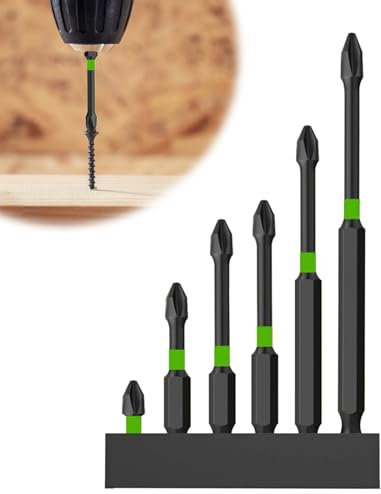GROVL Magnetic Screwdriver Bits 6 PCS, Anti-Slip and Shock Proof High Hardness Bits with Phillips Screwdriver Bits, Ph2 Magnetic Screwdriver Bit Set Suitable for Electric Screwdriver Impact Drills