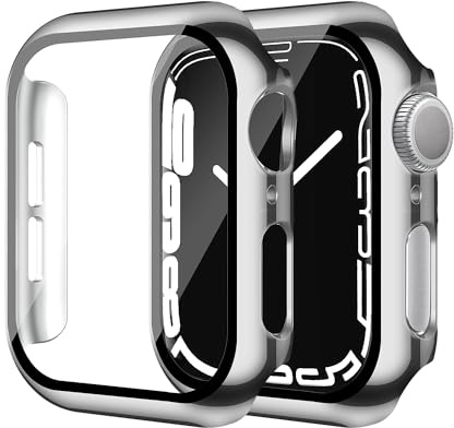 Uluck 2 Stück Hard Hülle mit Glas Displayschutz Kompatibel Apple Watch SE 2/Series 6/5/4 40mm, Displayschutz Rundum Schutzhülle Ultradünnes Schutz Case, 1 Silber + 1 Transparent