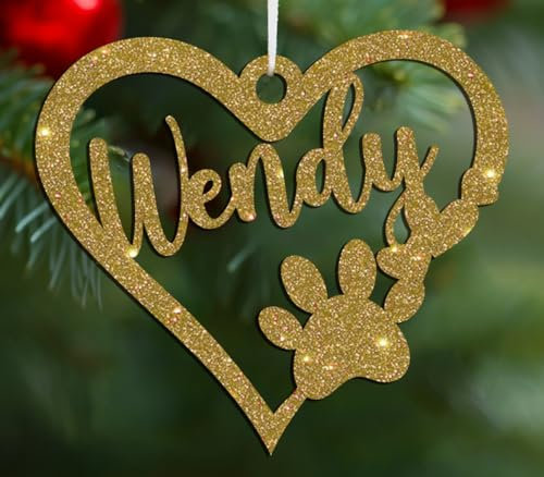 Personalisierte Weihnachtskugel mit Namen Hund, Katze, Tier oder Wunschtext Ø 10 cm Weihnachtskugeln Individuelle Weihnachtsdeko (Herz, Glitzer-Acryl)