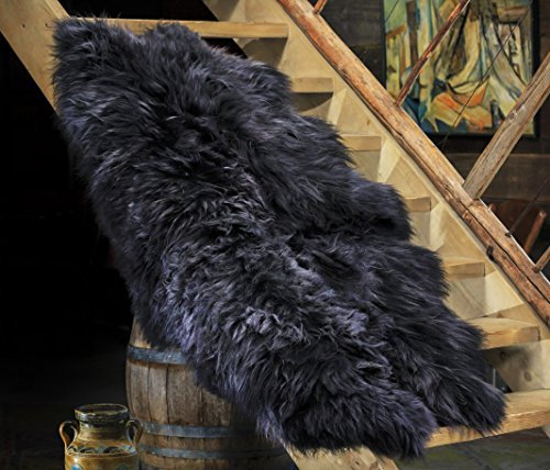 ESTRO | Echt ISLÄNDISCHER Schaffell Lammfell Teppich | Glänzend und luxuriös | Farbvielfalt ESI (Schwarz, 190 cm)