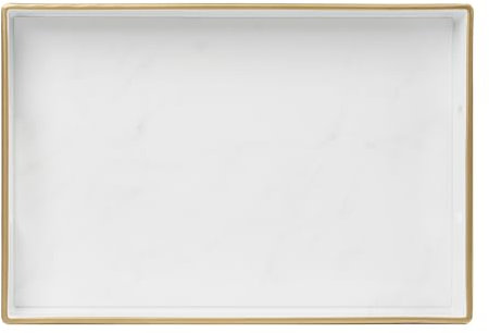 Naivasha Homeware Serving Tray, Rectangular Melamine Plastic Tray, Ideal Breakfast Platter, Lap Trays for Food & Drinks Serving, Easy Grip Handles, Decorative - White Marble