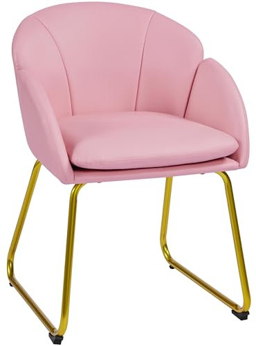 Yaheetech Poltroncina Camera da Letto Salotto Poltrona Soggiorno Imbottita Alta Moderna Ergonomica in Velluto con Schienale Circolare Braccioli Gambe in Metallo Portata 136 kg Rosa Chiara