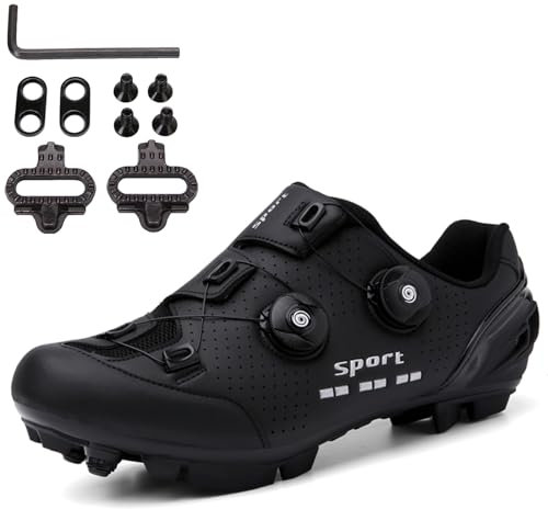 SDEQA Fahrradschuhe MTB Für Herren Damen, Fahrradschuhe Mountainbike Schuhe Kompatibel Mit SPD 2 Schrauben Mit Cleats, Unisex Radsportschuhe,Schwarz,40 EU