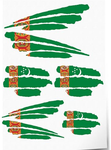 INDIGOS UG - Autoaufkleber Set - Turkmenistan - 7 Aufkleber - Flagge - Fahne mit 3 Streifen - Tuning - Heckscheibe - Modellbau - Sport
