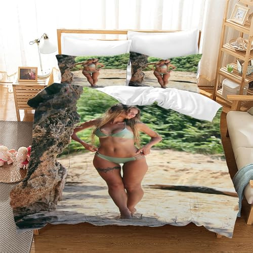 EXSANLIEAY Bikini Bettwäsche 135x200 sexy Schönheit Bettwäsche-Sets Flauschig 3D Kreatives Bettbezug Einzelbett BettbezüGe mit ReißVerschluss + 2 Kissenbezug 80x80 cm