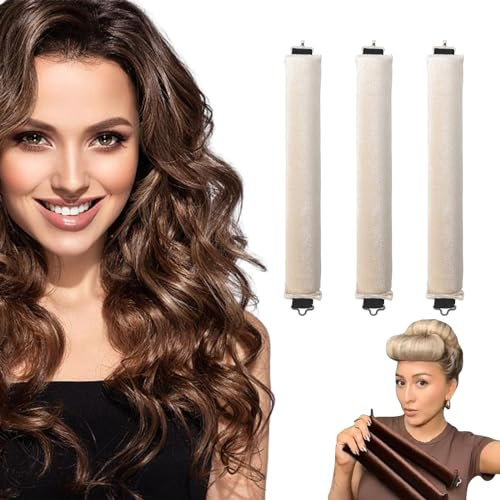 Yeria 3 Stück Locken ohne Hitze,Lockenwickler über Nacht,Overnight Blowout Lockenband,Lockenwickler zum Schlafen,Heatless Curls Band,Lockenwickler Groß für Alle Haartypen (beige, 3 Stück)