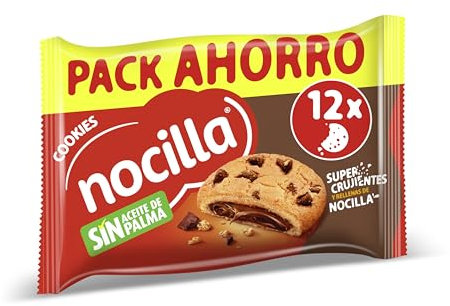 Nocilla, Cookies, Original, Galletas con gota de chocolate rellenas con crema de cacao con avellanas - Pack de 12 unidades - 240g