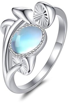DAYLINLOVE Mondstein Pilz Ringe S925 Sterling Silber Magischer Pilz Ring Pilzschmuck Geschenke für Frauen Muttertag Damen
