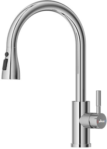 APPASO Kitchen Taps with Pull Out Spray, Kitchen Sink Mixer Tap 360° Swivel, Kitchen Mixer Tap with 3 Spary Modes, Mixer Tap for Kitchen, Kitchen Faucet Stainless Steel Chrome