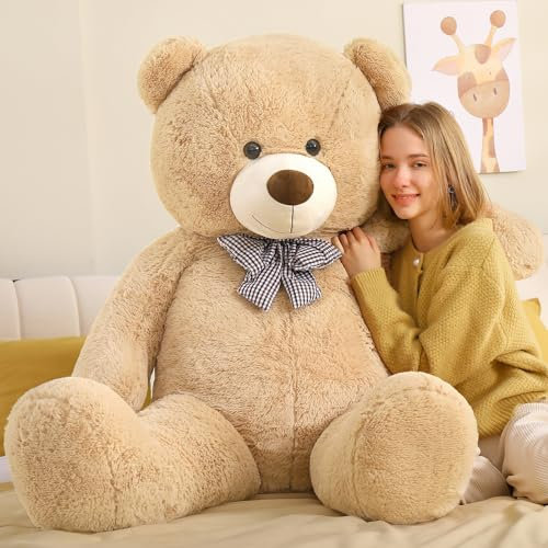 MorisMos 140cm riesen Teddy, Hellbraun groß teddybär XXL, weich Kuscheltier Plüschbär XXXL, Freundin Mädchen Frauen Mutter