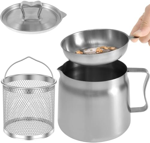 Oil Filter Pot ,1.5L / 2L Stainless Steel Oil Strainer Pot with Lid and Fine Mesh Strainer Oil Storage Can ,Stainless Steel Bacon Grease Container,Multi-Functional Oil Filter Tank for Kitchen Cooking