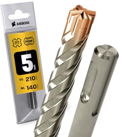 SDS Plus Hammerbohrer 4X Schneiden PGM Ø 5.0mm x 140mm - AMBOSS Werkzeuge SDS Crusher 4 - HM Betonbohrer Hartmetall Profi Bohrer 5.0 mm x 140 - Steinbohrer Stahlbeton Mauerwerk Ziegel Kalksandstein