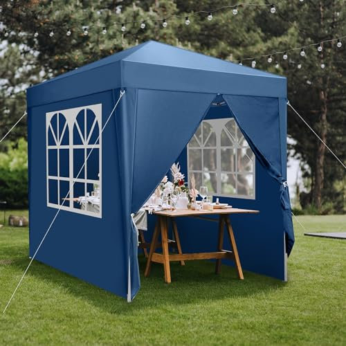 Bonnlo Pop-up Pavillon, Faltpavillon 2x2m, Höhenverstellbar, Wasserdicht Partyzelt mit 4 Seitenteilen, Gartenpavillon für Outdoor Hochzeit Garten Camping Party, Blau