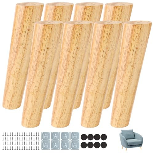 MIVIDE 8 Pièces Pied de Meuble Bois 20 cm, Pieds de Meuble Bois Oblique, Pieds de Canapé 20 cm avec Vis et Plaques de Montage pour Canapé, Placard, Armoire