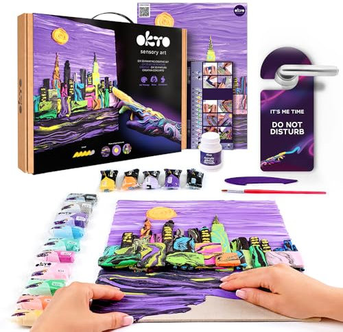 OKTO New York Skyline - Kit de pintura 3D de 30 x 40 cm, arcilla seca al aire, ideal para adultos y niños, perfecto para proyectos de arte creativos y decoración del hogar