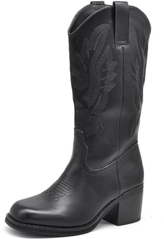 IF Fashion Cowboy Western Scarpe da Donna Stivali Stivaletti Punta Quadrata Camperos Texani Etnici G687 Nero N.38
