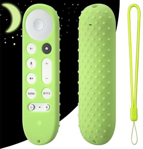 Funda protectora de silicona para Google TV Streamer 4K 2024, funda de repuesto para control remoto Google GY3LE, funda de silicona antideslizante con cordón (verde luminoso)
