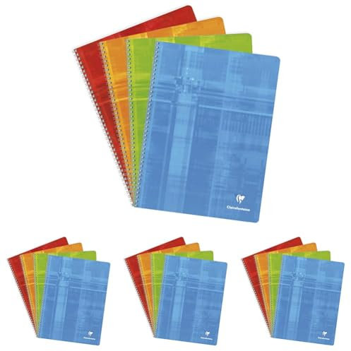 Clairefontaine 8342C Un Cahier à Spirale - 24x32 cm - 100 Pages Petits Carreaux - Papier Blanc 90 g - Couverture Carte Pelliculée Couleur Aléatoire (Lot de 4)