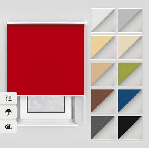 Estika Thermo rollos mit Bohren 170x220 cm Farbe: Rot, Verdunklungsrollo Deckenmontage und Wandmontage, Thermorollo hitzeschutz, Jalousien Fenster