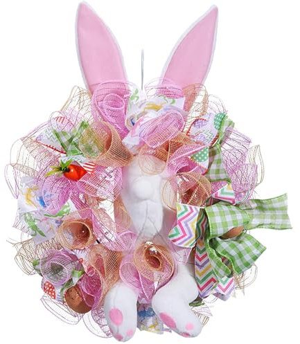 LWuuywa Ostertürkranz mit Hase 20 Zoll Osterkränze für die Haustür Osterhasengirlande für Haustürzubehör Frühlingsgirlande für draußen (Rosa)