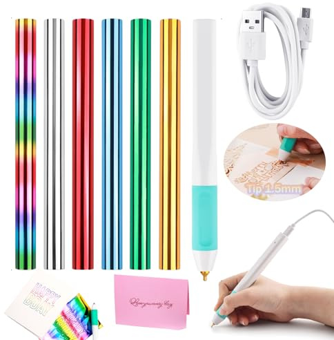 7 Heißfolien-Stifte und Heißfolienrolle für Kartenherstellung, Basteln, Scrapbooking, Zeichenstift mit USB-Kabel DC5V zum Schreiben