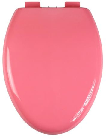 QTQHOME Asiento de inodoro alargado de color, con forma de V, silencioso, suave, de plástico, con tapa, fácil de quitar, con accesorios de montaje, en forma de V (rosa)