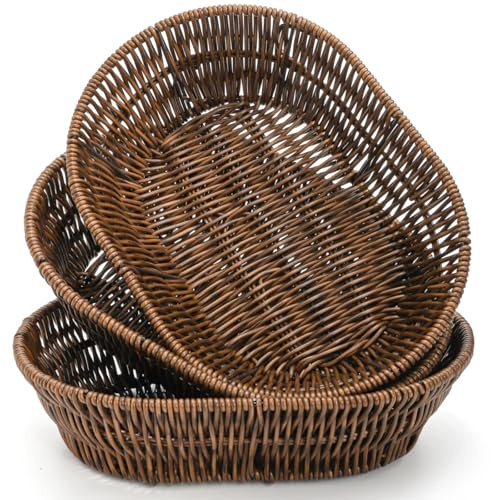 ZAVOOS 3 Pack Wicker Bread Basket, 11 Inch Food Serving Tray