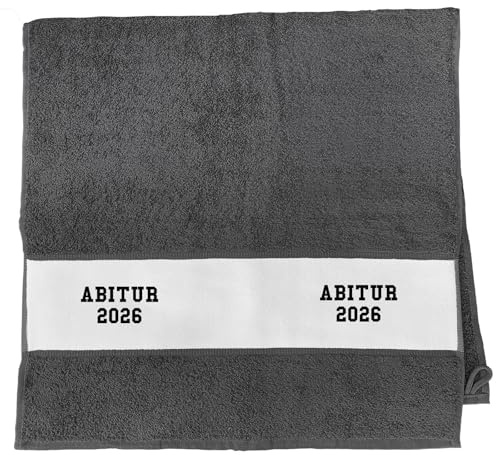 Huuraa Handtuch Abitur 2026 ABI Geschenk | 50x100cm Graphite Baumwolle Handtuch Geschenkidee Graues Gästehandtuch mit Motiv Gästetuch Weich und Saugstark