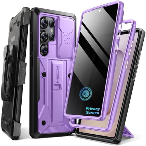 Tongate for Samsung Galaxy S25 Ultra Case, [with Privacy Screen Protector & Slide Camera Cover] [2 Front Frames] Full-Body Heavy Duty S25 Ultra Case with Stand & Belt Clip Holster, Purple Privacy
