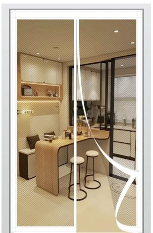 Moustiquaire de Porte Magnétique 141 x 229 cm Fermeture Automatique Porte Moustiquaire Aimantee Kit D'Installation Complet pour La Plupart Les Types de Fenêtres Ou Porte, Blanc