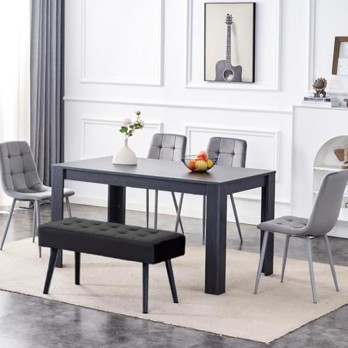 KOSY KOALA Dining Table and 4 Chairs With Bench Dark Grey, 4 Grey Velvet Chairs Wood Dining Set Furniture