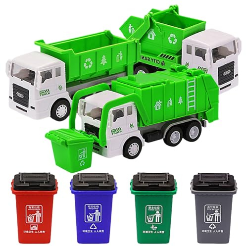 Ssguopte 1 Set Garbage Truck Toys with 3 Trash Truck & 4 Trash Bins, Realistic Educational Interactive Toy for Boys Age 3+ Toddlers Kids Holiday Birthday