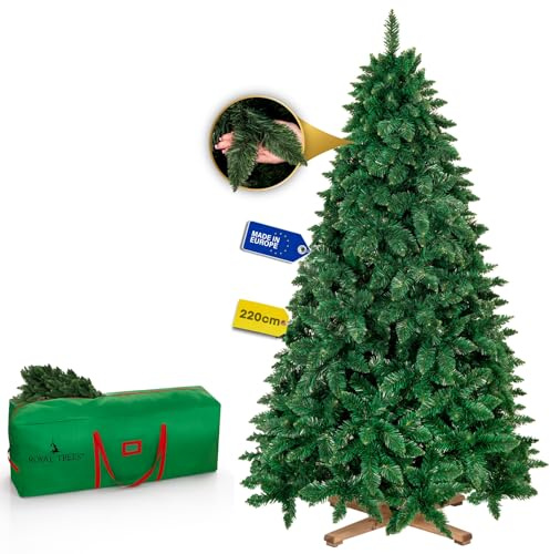 Royal Trees - Albero di Natale artificiale, 220 cm, pino silvestre artificiale, con 817 punte, albero di Natale folto, grande con robusto supporto in legno e pratica custodia
